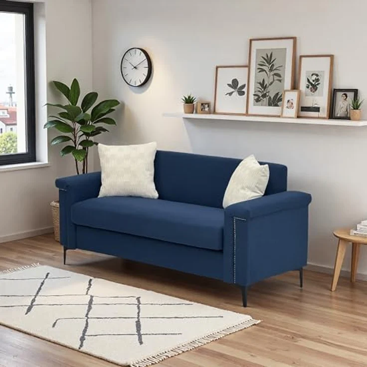 Ball & Cast 2 Sitzer Sofa mit Metallbeinen, Jugendsofa mit Klassischer Nietenverzierung, Elegant Skandinavischer Stil für Wohnzimmer, 172 x 81.5 x 73.5 cm (BxHxT), Blau – Bild 4