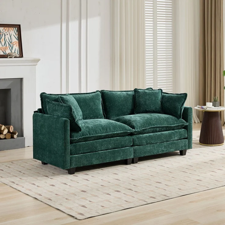 ZUBALIYA Sofa mit LED - Beleuchtung, mit Chenille - Bezug, mit Cordbezug, modular aufgebaut, aus Chenille, für Wohnzimmer und Apartments – Bild 1