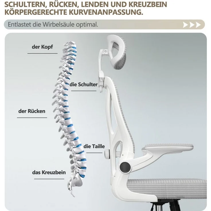 POPOLIC Bürostuhl Ergonomischer, verstellbarer Bürostuhl aus Netzgewebe – schwarz-weiß – Bild 3