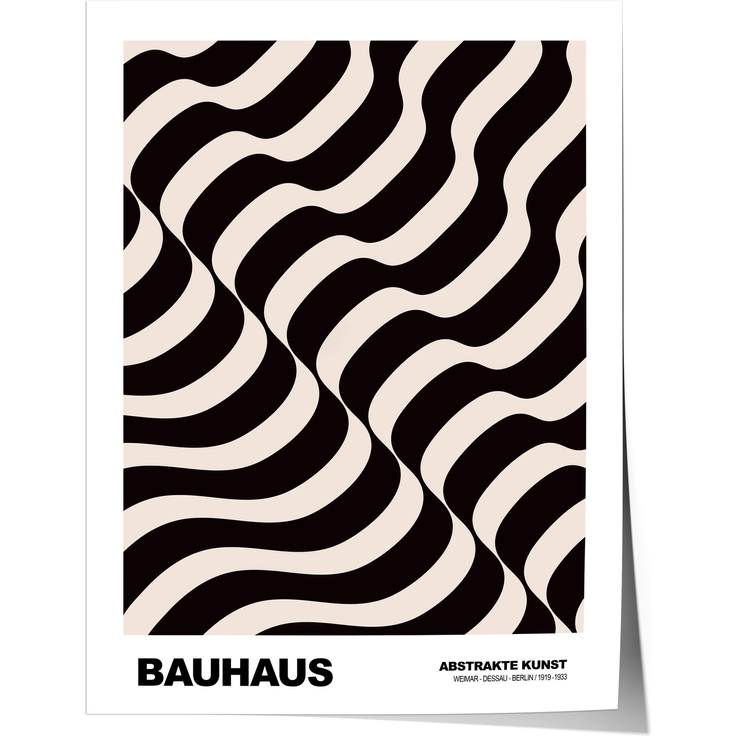 Poster Bauhaus Abstrakte Kunst · Wellenmuster in Beige und Schwarz · Geometrisches Retro Design · Print ohne Rahmen - 100x150cm