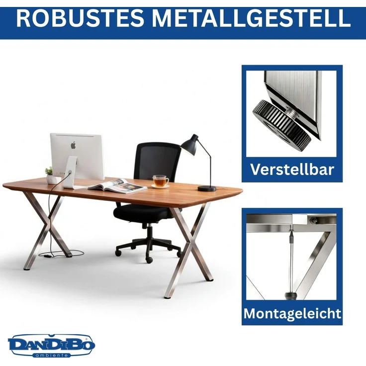DanDiBo 2x Tischbeine Edelstahl 72 x 68 cm Tischgestell Höhenverstellbar 96678 Tischfüße Möbelfüße Tischkufen Esstisch Beine – Bild 4