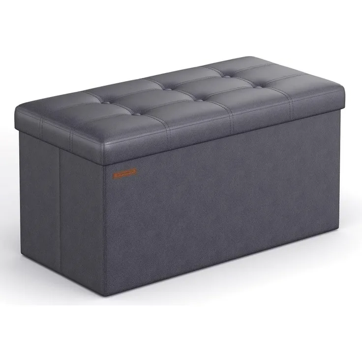 Songmics 76 cm Sitzbank mit Stauraum, Sitztruhe, Aufbewahrungsbox, Fußhocker, faltbar, gepolstert, Bezug aus Kunstleder, bis 300 kg belastbar, dunkelgrau LSF040G01