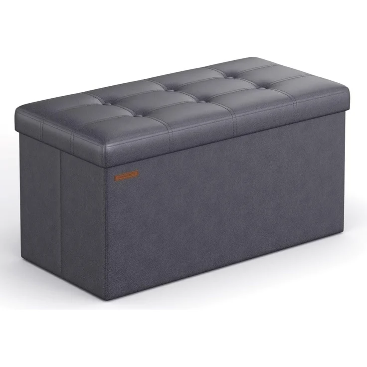 Songmics 76 cm Sitzbank mit Stauraum, Sitztruhe, Aufbewahrungsbox, Fußhocker, faltbar, gepolstert, Bezug aus Kunstleder, bis 300 kg belastbar, dunkelgrau LSF040G01