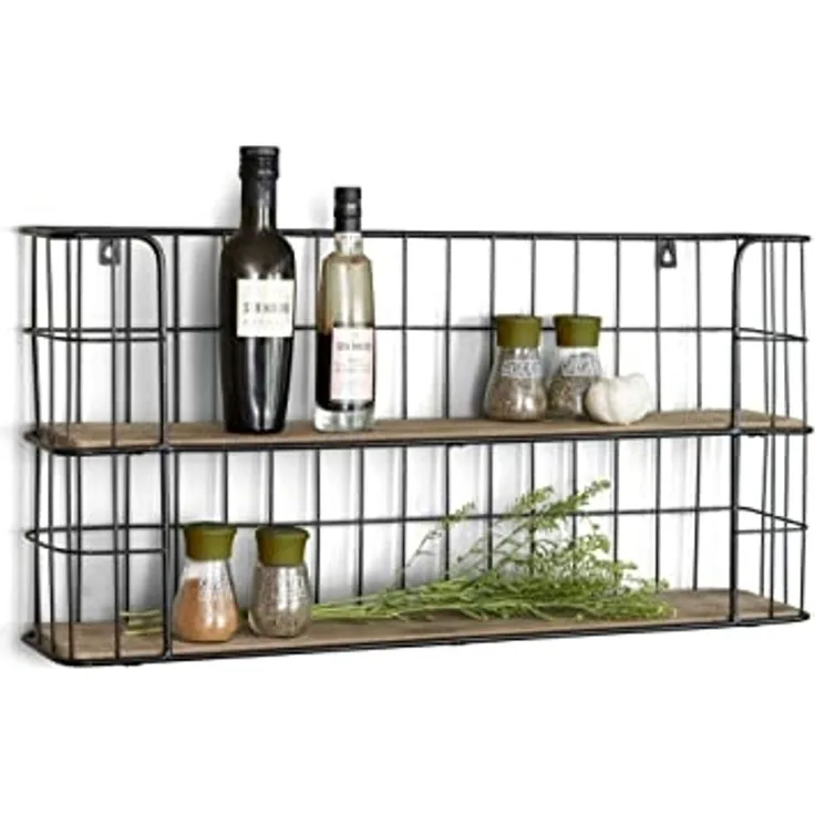 LIFA LIVING Schweberegal Malaga Holz Metall, Modernes Wandregal mit 2 Etagen Boden, Hängeregal, 66,5 x 14,3 x 33,6 cm