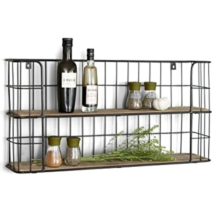 LIFA LIVING Schweberegal Malaga Holz Metall, Modernes Wandregal mit 2 Etagen Boden, Hängeregal, 66,5 x 14,3 x 33,6 cm – Bild 1