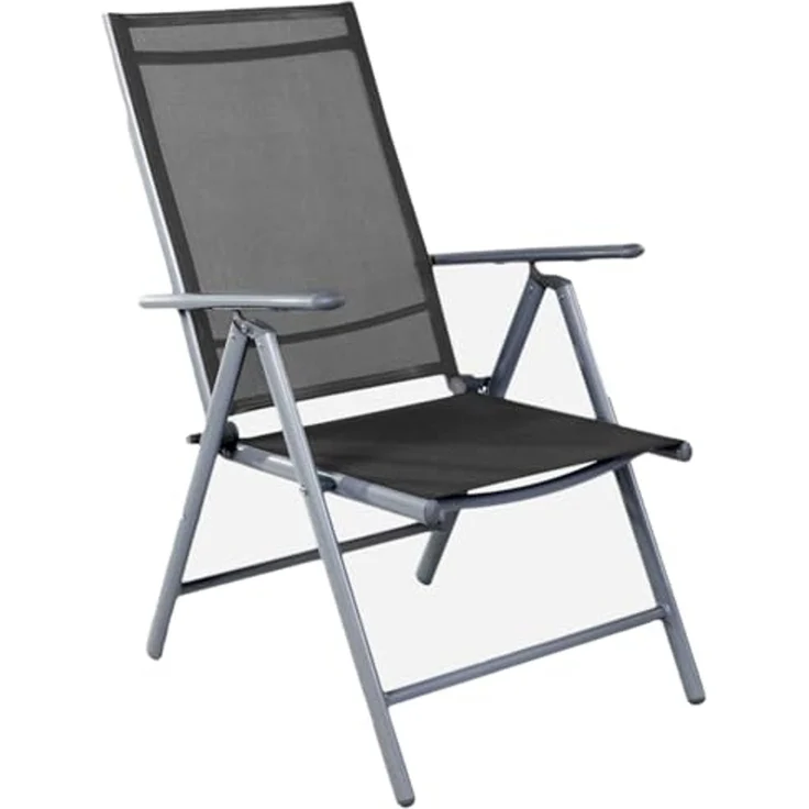 Garten Klappstuhl Gartenstuhl Hochlehner Alu Textilen Silber/Anthrazit – Bild 4