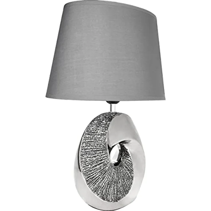 BRUBAKER Tisch- und Nachttischlampe Silber Stein Ring, moderne Tischleuchte mit Keramikfuß, 42,5 cm Höhe, Schwarz, Chrom Grau – Bild 4