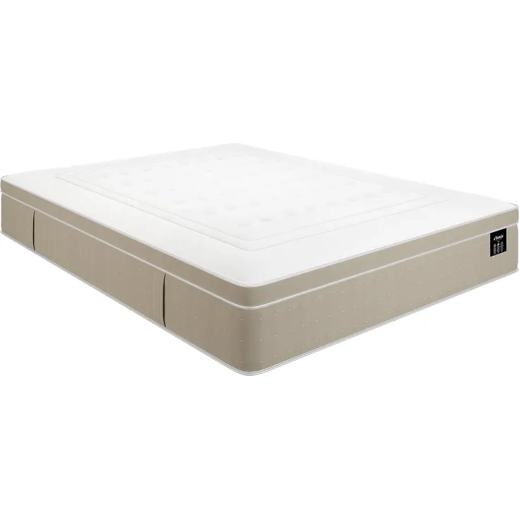 Vente-unique - CIREVA Set aus Matratze und Bettgestell StoffHolz, Platte BeigeWeiß - B 160 cm x H 30 cm x L 200 cm – Bild 2