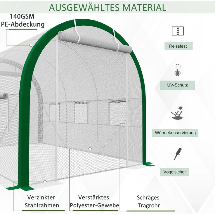 Outsunny Foliengewächshaus, Verzinkter Stahl, 140 GSM PE, Polyester, Weiß, 358L x 210B x 210H cm – Bild 5