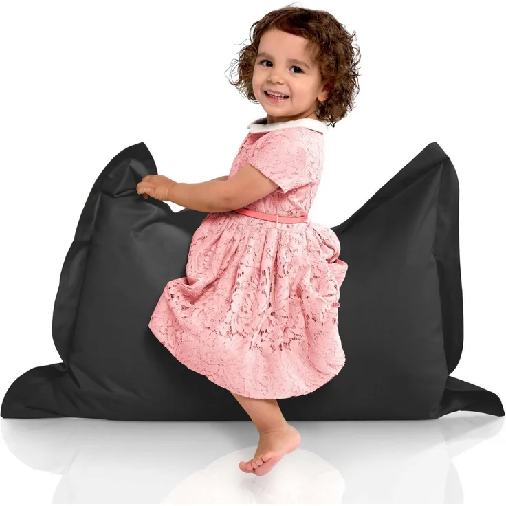 Green Bean® Kinder-Sitzsack 70x100cm & 70 Liter EPS-Perlen Füllung - Indoor & Outdoor Bean Bag Sitzkissen - Schwarz