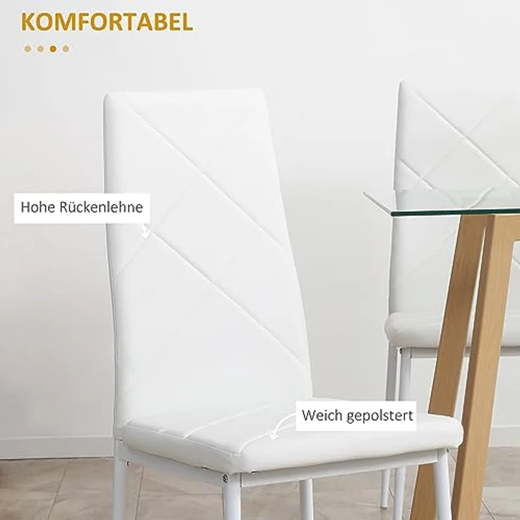 HOMCOM Esszimmerstuhl Polsterstuhl mit Stahlbeine (Esstuhl, 4 St), Kunstleder, Weiß, 41 x 50 x 97 cm – Bild 7