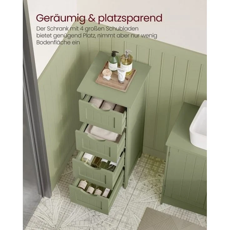 Vasagle Badezimmerschrank mit 4 Schubladen, MDF lorbeergrün, 30 x 30 x 82 cm – Bild 4