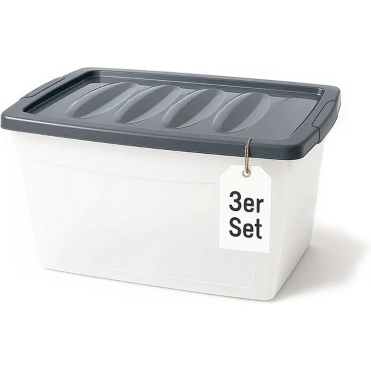 BigDean 3x 60 L Aufbewahrungsbox mit Deckel groß Budget Line Plastikbox mit Deckel – Bild 4
