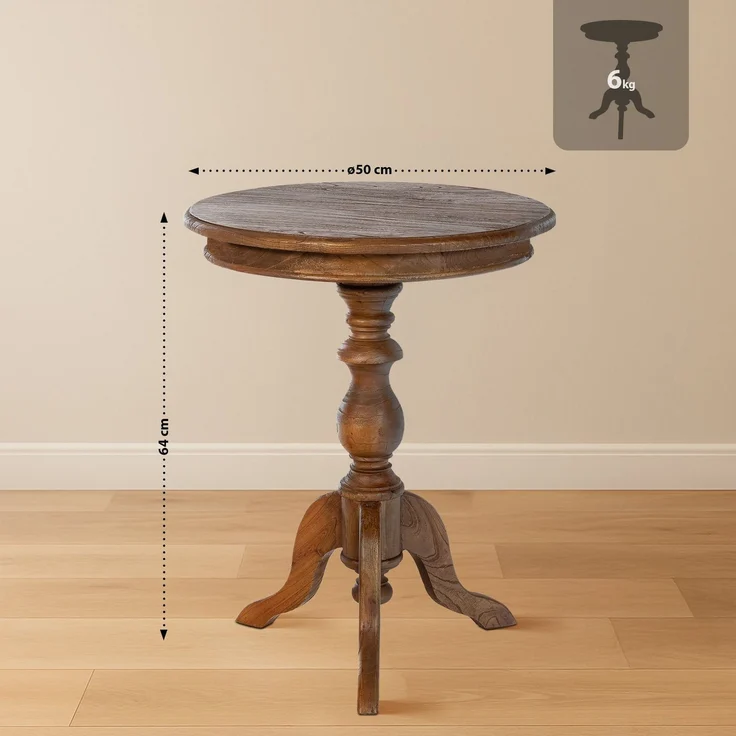 CLP Beistelltisch Wiva 50 cm aus Mindiholz Tischplatte rund Couchtisch,braun – Bild 2