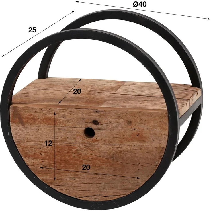 Wandregal Ronde Hartholz massiv, rundes Design mit Schublade, Natur, Ø 40 cm, nachhaltig – Bild 6