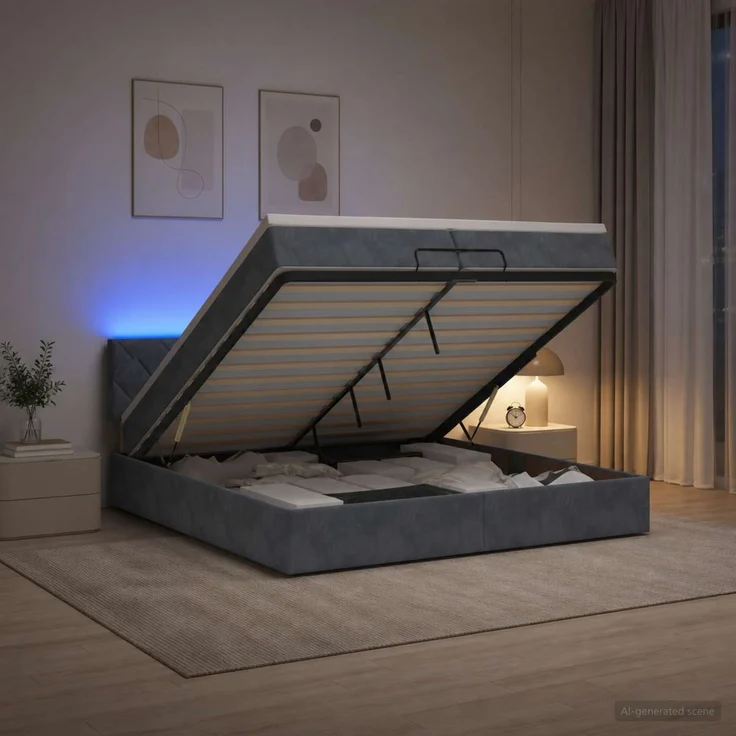 vidaXL Ottoman-Bett mit Matratze und LED Dunkelgrau 200 x 200 cm Samt 3457234 – Bild 1