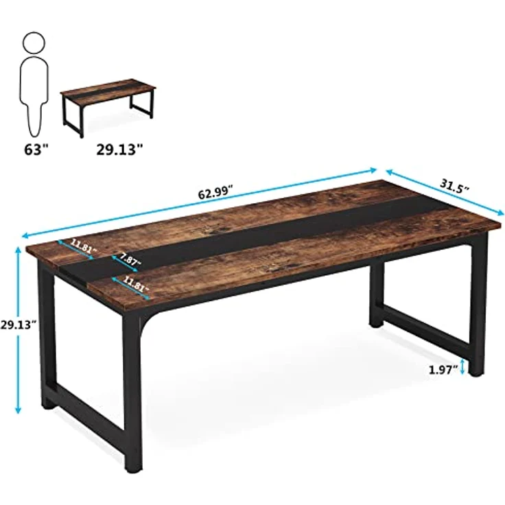 LITTLE TREE 63-Zoll-Großschreibtisch für Führungskräfte, einfacher Computerarbeitsplatz mit 31,5-Zoll-Extrabreit-Arbeitsplatte für das Homeoffice – Bild 3