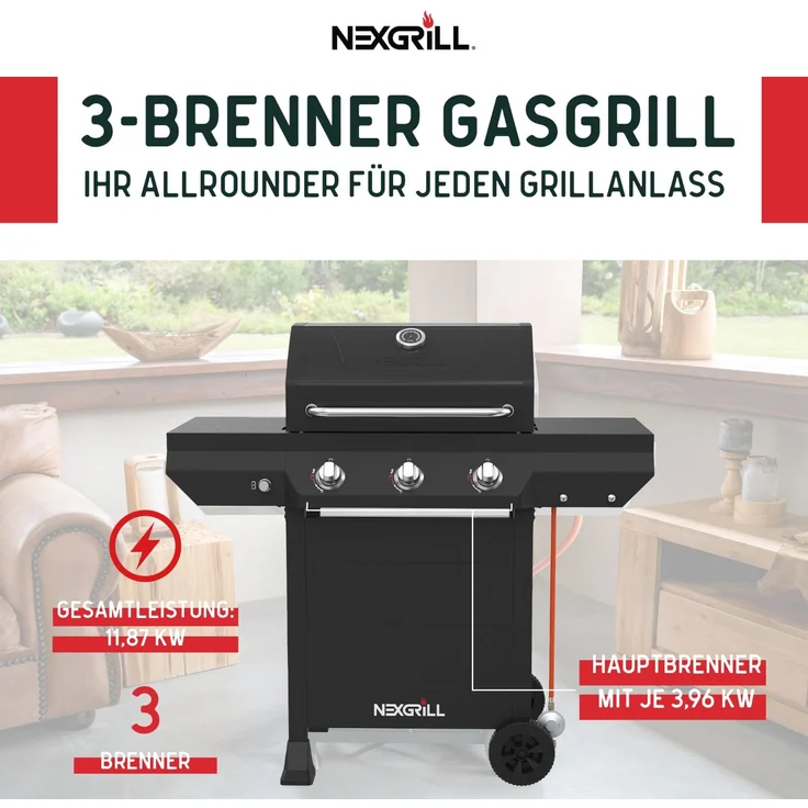Nexgrill Gasgrill "Classic", schwarz,3 Brenner – Bild 5
