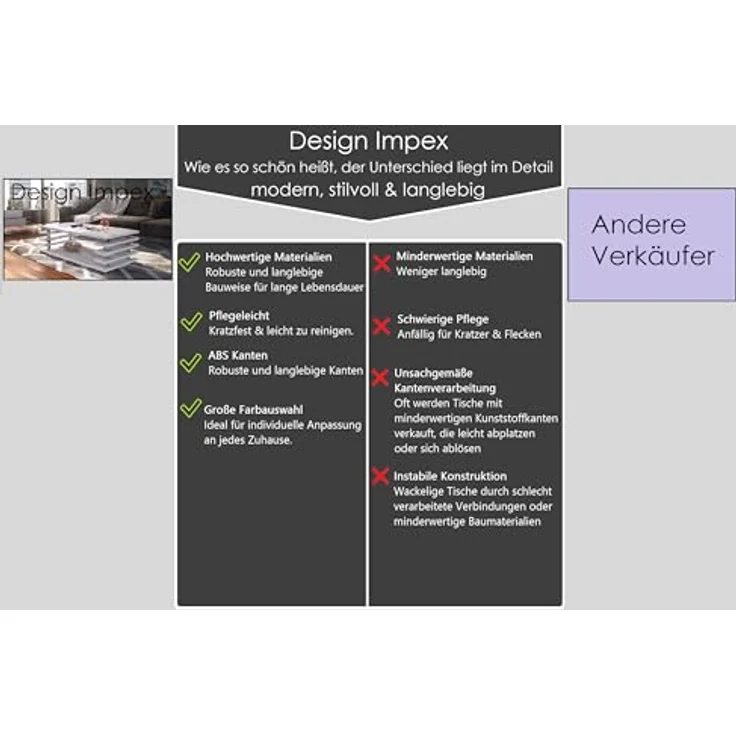 designimpex Couchtisch DC-3 Design Wohnzimmertisch Tisch mit / ohne Rollen – Bild 8