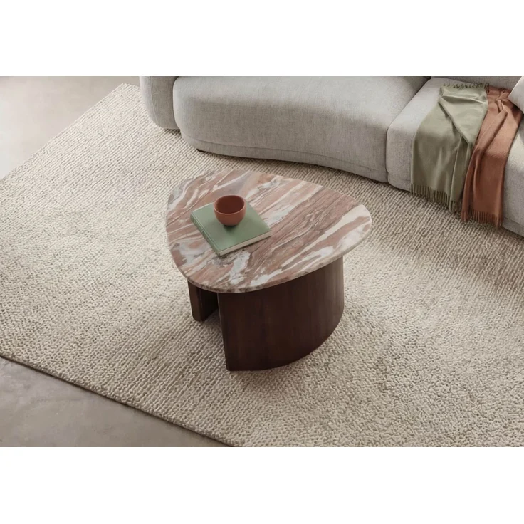 Couchtisch Akazie 70x65x35 braun lackiert / Marmor beige ORGANIC COLLECTION #35 – Bild 2
