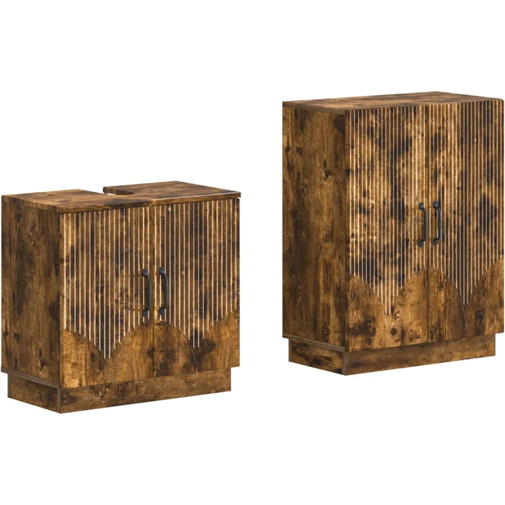 vidaXL 2-teiliges Badezimmer Schrank Set HOORN Raucheiche 3417635 – Bild 2