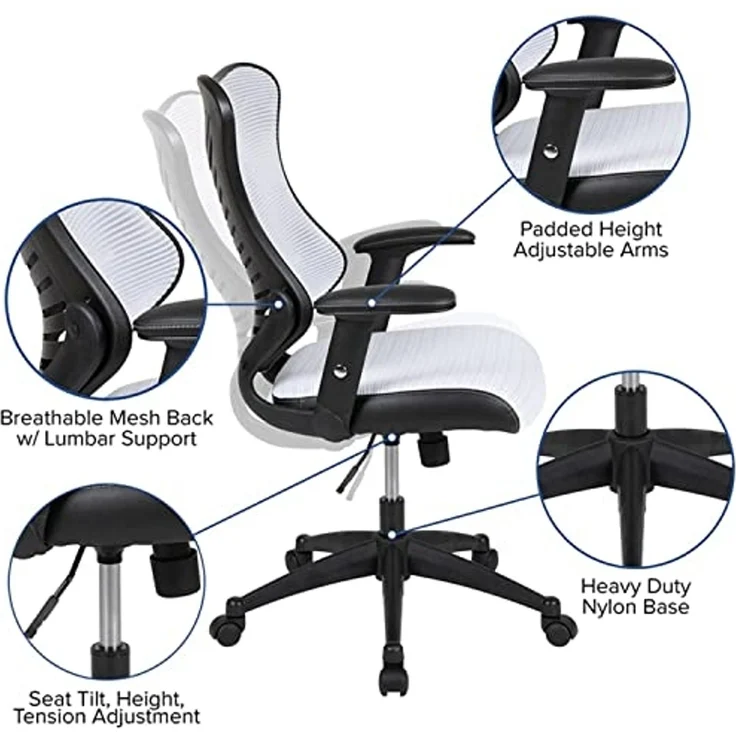Flash Furniture High Back Designer White Mesh Executive Swivel Ergonomic Office Chair with Adjustable Arms, 25.75"W x 25"D x 39" - 42.75"H – Bild 7