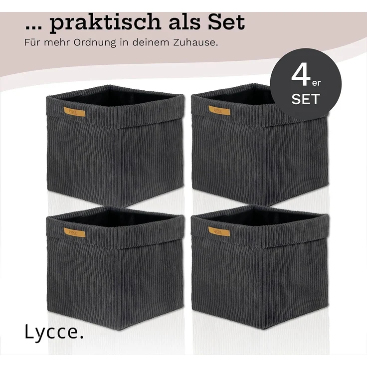 Lycce Regalkorb Kallax Boxen Cord 4er Set grau, Aufbewahrungsbox faltbar 33x33x31cm (4 St) – Bild 4
