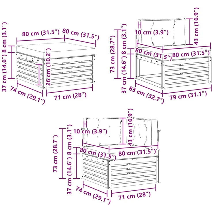 vidaXL Outdoor-Sofagarnitur 7 stk. 7-Sitzer Weiß und Anthrazit 3390852 – Bild 11