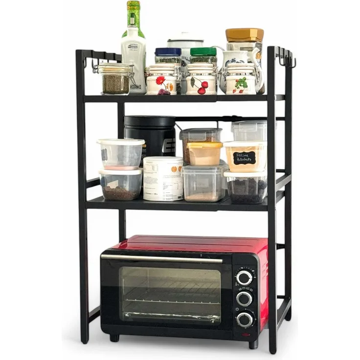 DanDiBo Verstellbares Küchenregal für Arbeitsplatte Schwarz Stehend 3 Stufig 40-64 cm Regal Küche 96614 Standregal