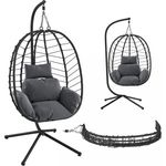 STEELSØN 'Alarian' Hängesessel mit Metallgestell, höhenverstellbar und faltbar, wetterfest, Polyrattan, dunkelgrau/schwarz, bis 150 kg belastbar, inkl. Kissen