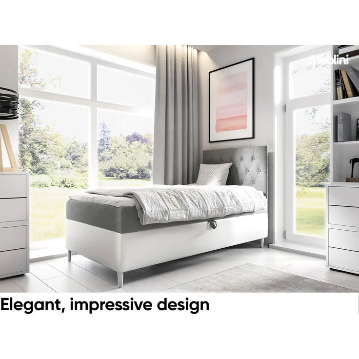 MEBLINI Kinderbett mit Bettkasten FILIPPO 1 100x200 Rechts – H3/Grau Samt Gepolstert Einzelbett mit Matratze - Polsterbett mit Stauraum - Bett mit Kopfteil – Stauraumbett – Bild 2