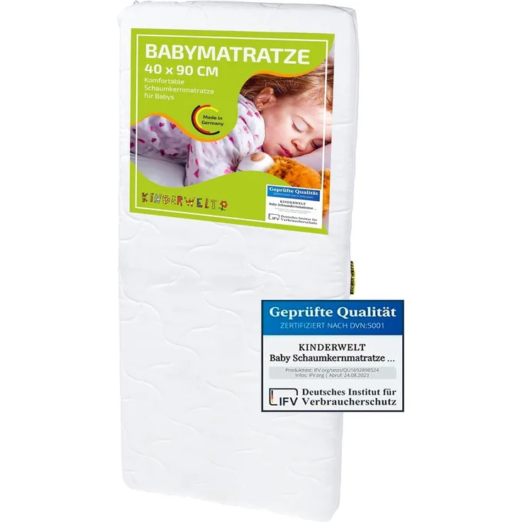 Babymatratze Schaumkernmatratze Comfort 7 cm 40 x 90 cm weiß, KiNDERWELT, 7 cm hoch