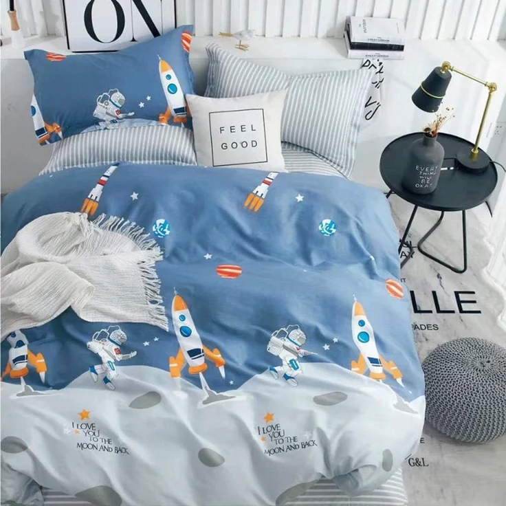 KEAYOO Kinderbettwäsche YZTX, Baumwolle, 2 teilig, Astronaut und Rakete Muster 100% Baumwolle für Kinder