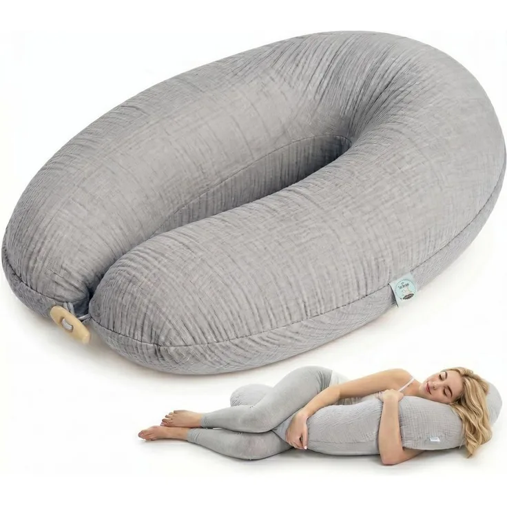 SEI Design Stillkissen Kapok-Füllung XXL 190x35 cm, Musselinbezug Bio-Baumwolle, ergonomisch, Schwangerschaftskissen mit Bezug, Seitenschläferkissen mit Kapok-Füllung, 100% Naturkissen, Musselin-Bezug aus Bio-Baumwolle