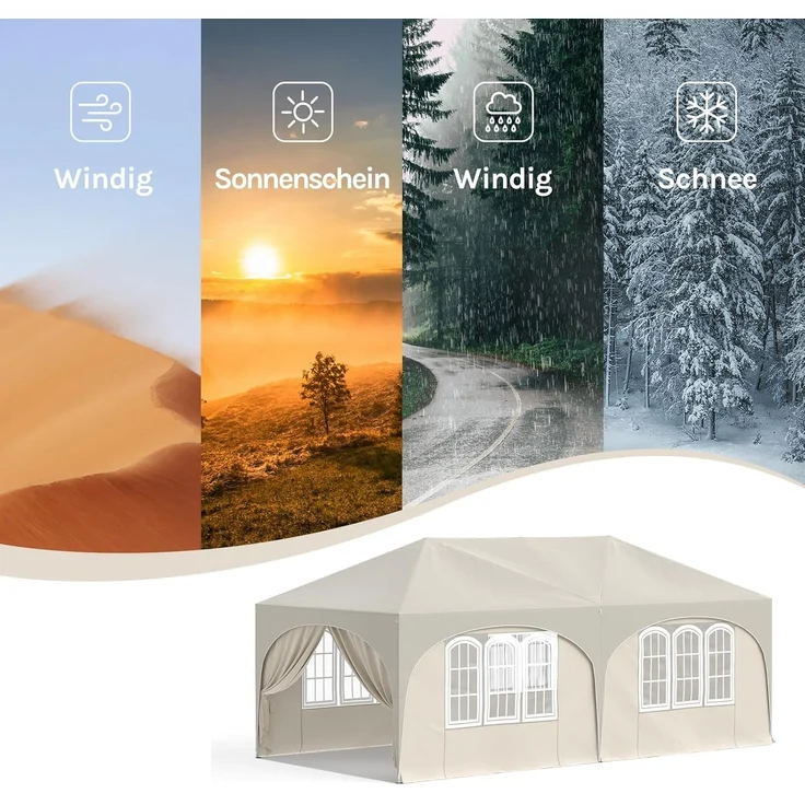 WOLTU Pavillon, Faltpavillon 3x6 m, mit 6 Seitenwänden, Partyzelt wasserabweisend UV-Schutz 50+, höhenverstellbarer Gartenpavillon, mit Tragetasche, für Outdoor Garten Camping Beige – Bild 3