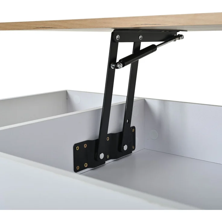 DESVIAE Couchtisch höhenverstellbar mit 2 Schranktüren 95x46x45 cm Spanplatte Weiß/Naturholz – Bild 9