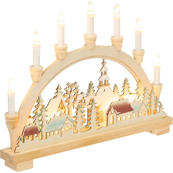 SIKORA Schwibbogen LB11 liebevoll colorierter LED Lichterbogen Motiv WINTERDORF, mit elektrischer Beleuchtung B:45cm – Bild 2