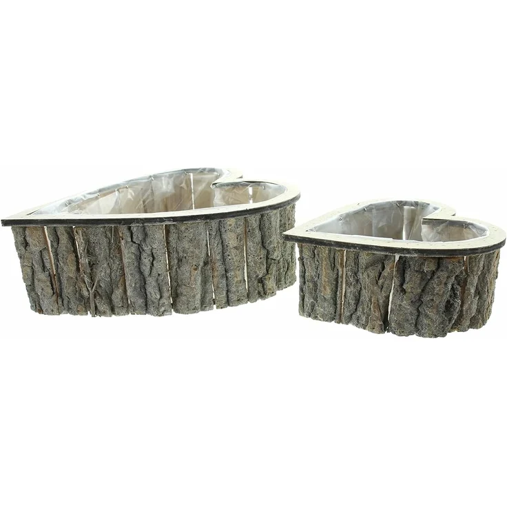 Dekoleidenschaft Pflanzschale "Herz" aus Holz, rustikales Pflanzgefäß in Herzform, Kräutertopf (2 St, im Set), Pflanzring, Pflanztopf natur, Blumentopf, Gartendeko für Draußen – Bild 3