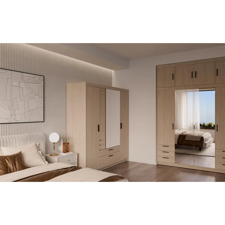 AX LIVING Geölte Eiche Kleiderschrank mit Spiegel Storicos 4T 176,3cm breit – Bild 4