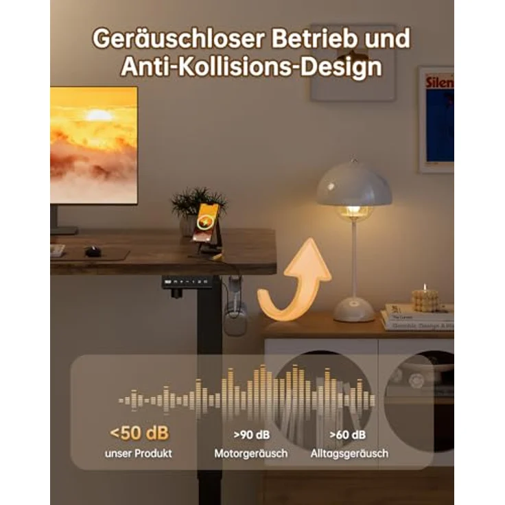 JUMMICO Höhenverstellbarer Elektrischer Schreibtisch 180x80 cm mit USB Ladeanschluss, Schreibtisch Höhenverstellbar, Ergonomischer Steh-Sitz Tisch Braun – Bild 6