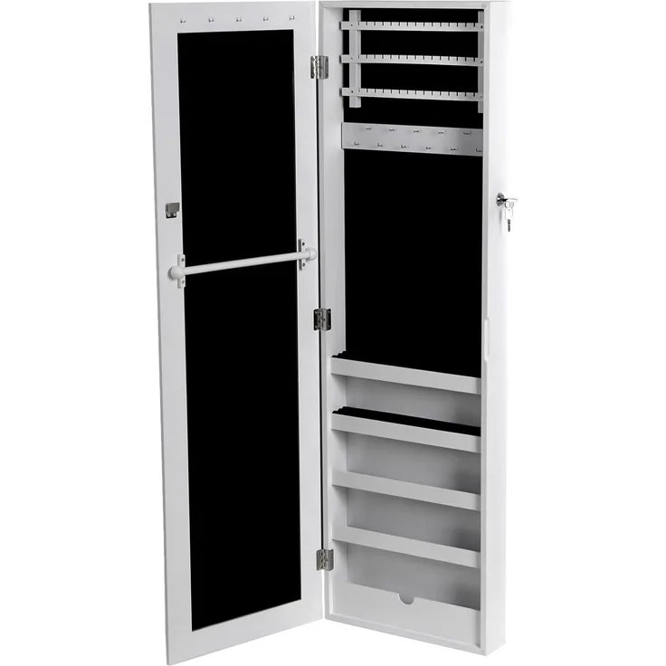 Songmics Schmuckschrank und Wandspiegel zwei in einem, weiß, 36 x 120 x 9,5 cm