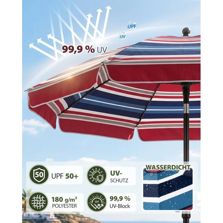SUNULA Sonnenschirm 180 cm Balkon Balkonschirm mit Schutzhülle Gartenschirm mit Knickbar, Gartenschirm Höhenverstellbarem, UPF 50+ UV-Schutz – Bild 4