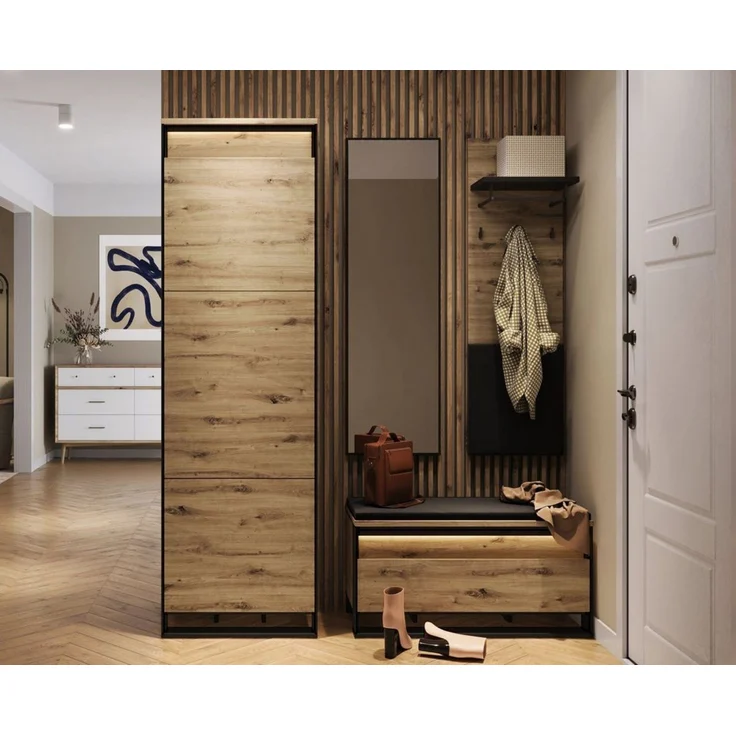 Compleo Garderoben-Set LIMA (Schrank, Schuhschrank, Spiegel, Kleiderbügel) Loft Flur – Bild 1