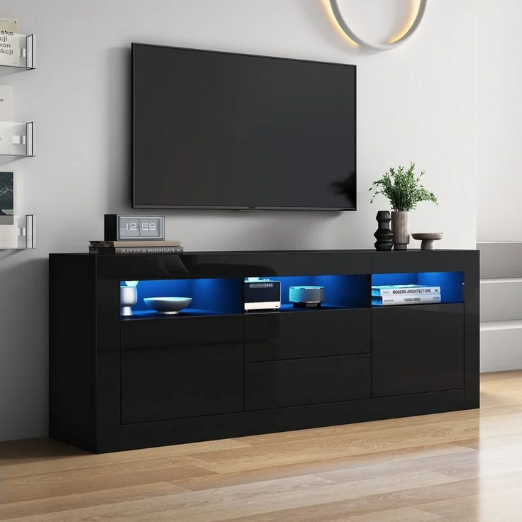 Fine Life Pro TV-Schrank Lowboard / TV‑Schrank / TV‑Lowboard mit LED‑Beleuchtung 160×35×60 cm, für Fernseher bis 70 Zoll – Bild 1