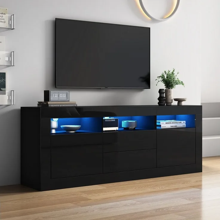 Fine Life Pro TV-Schrank Lowboard / TV‑Schrank / TV‑Lowboard mit LED‑Beleuchtung 160×35×60 cm, für Fernseher bis 70 Zoll