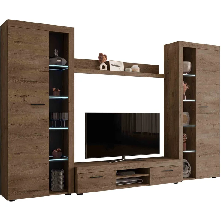 Wohnwand Rango XL (Farbe: Lefkas Eiche, mit LED Beleuchtung)