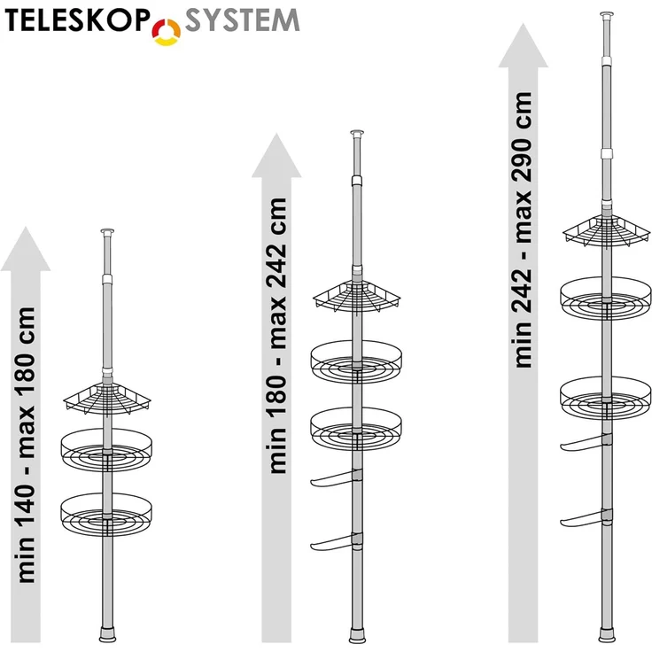 bremermann Teleskopregal Teleskop-Badregal, 3 Körbe, 2 Stangen, bis max. ca. 290 cm, schwarz – Bild 2