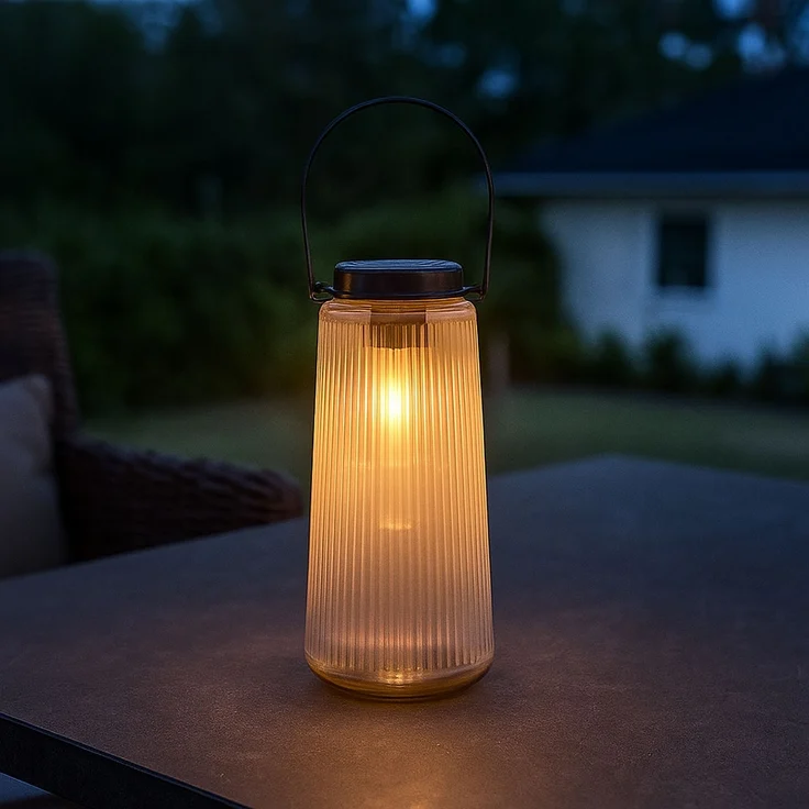 LED Solarleuchte, Laterne, Glas klar, H 25 cm – Bild 4