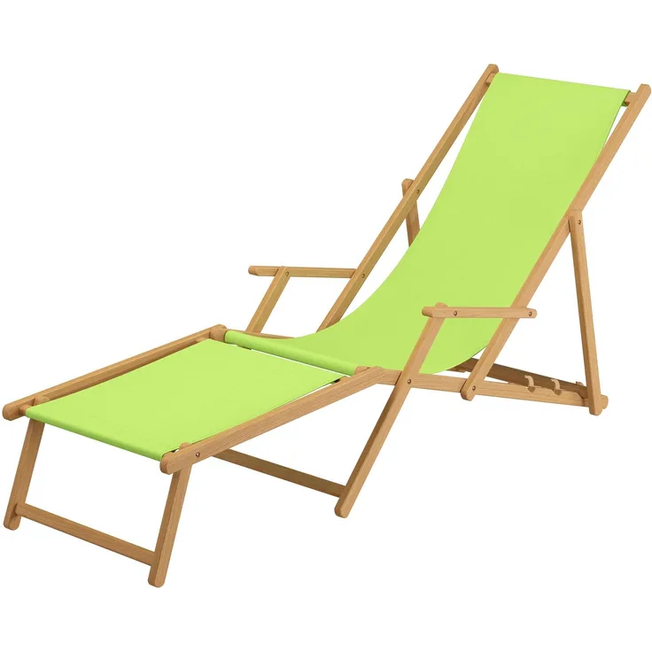 Liegestuhl pistazie Sonnenliege Strandliege Fußteil Deckchair Buche natur klappbar 10-306 N F