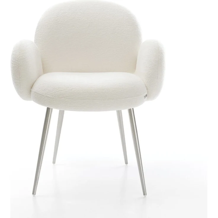 Esszimmerstuhl Nube-Flex mit Armlehnen Bouclé Soft Beige 4-Fuß konisch Edelstahl Taschenfederkern – Bild 2